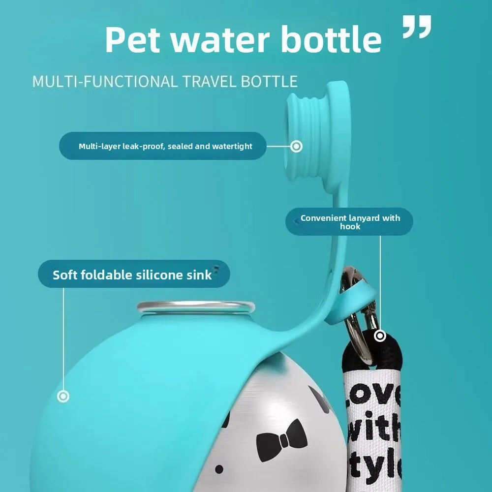 285ML Leak-Proof Feeder Dogs Bottle,Portable Dog Drinker 2-In-1 Stainless Steel Silicon Lightweight Travel Pet Supplies